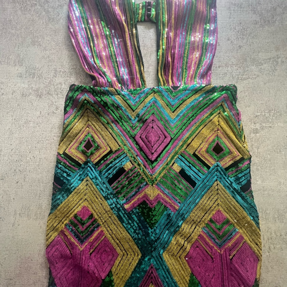 Multicolor Sequin Halter Dress